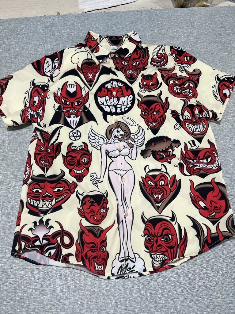 Devil overhemd (heren mannen duivel pentagram shirt hawaii), Verzenden, Nieuw, Wit, Overige halswijdtes