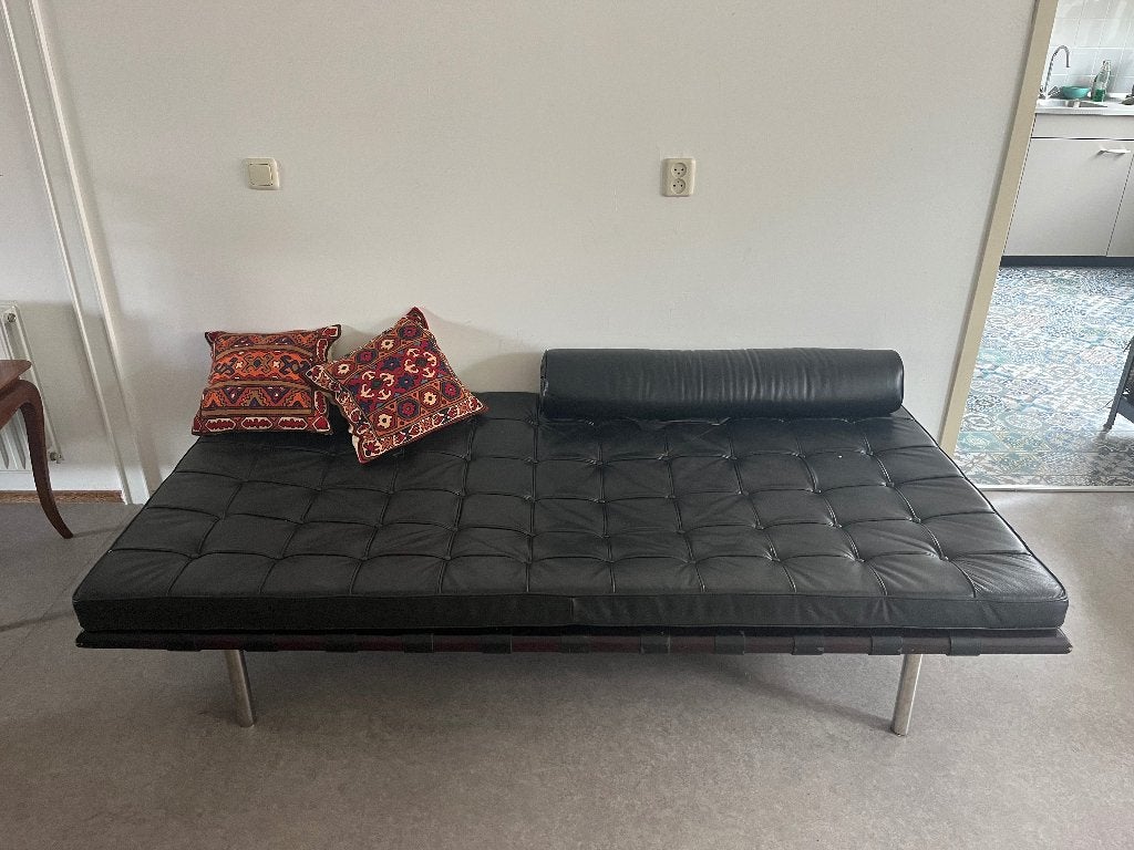 Barcelona Daybed replica in zwart – Mies van der Rohe stijl, Ophalen, Gebruikt, Leer, 75 tot 100 cm
