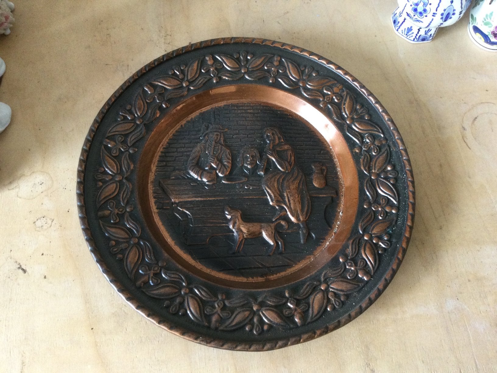 Antieke verguld koperen wandbord, Ophalen of Verzenden