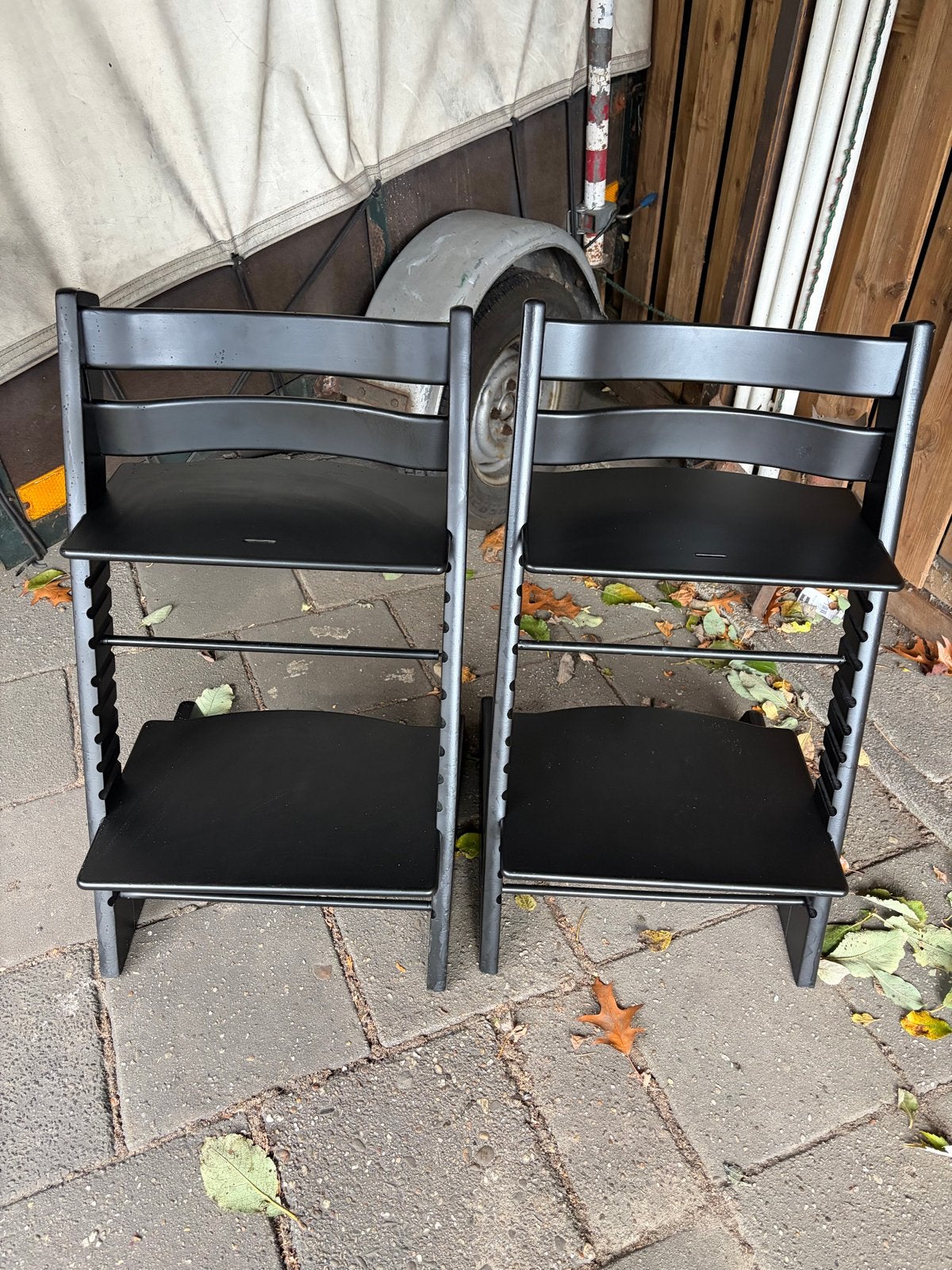 Stokke tripp trapp nieuw model zwart 70,00 pst 2 voor 130, Ophalen, Gebruikt, Meegroeistoel, Aanschuifbaar