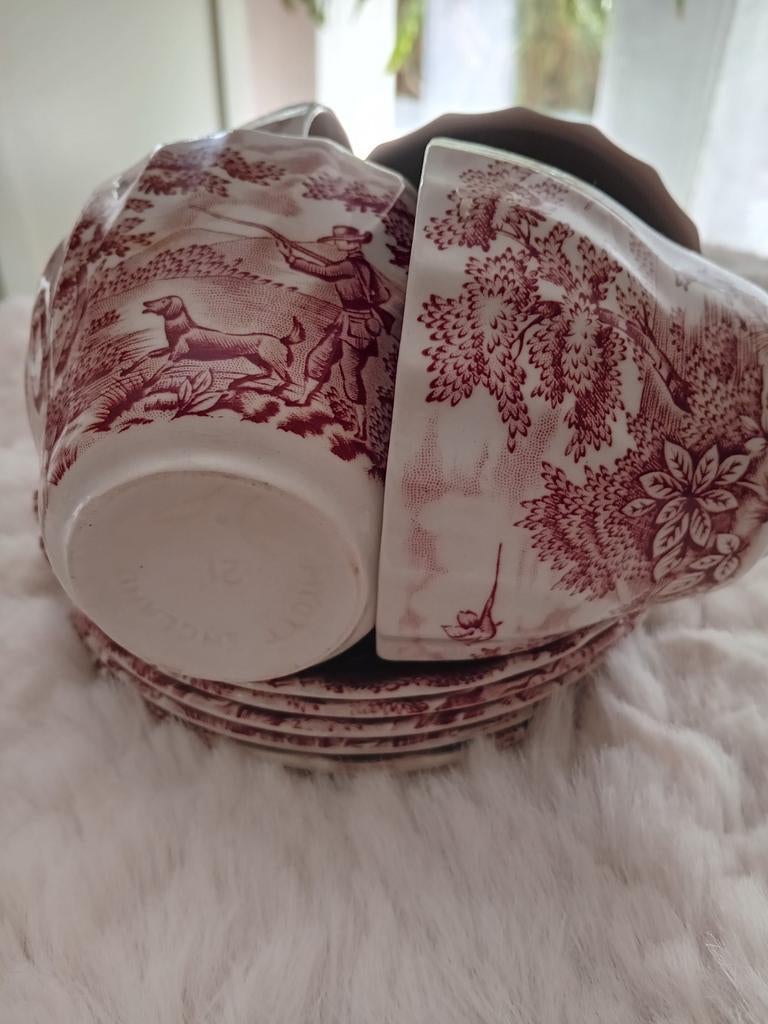 Set van 4 vintage theekopjes met jachttaferelen, Ophalen of Verzenden