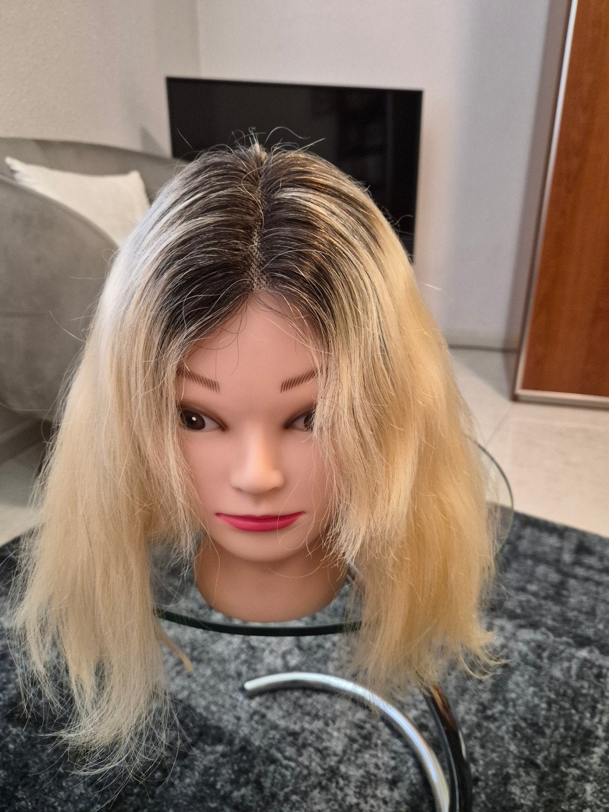 Blonde pruik met donkere roots, Verzenden, Zo goed als nieuw, Pruik of Haarverlenging