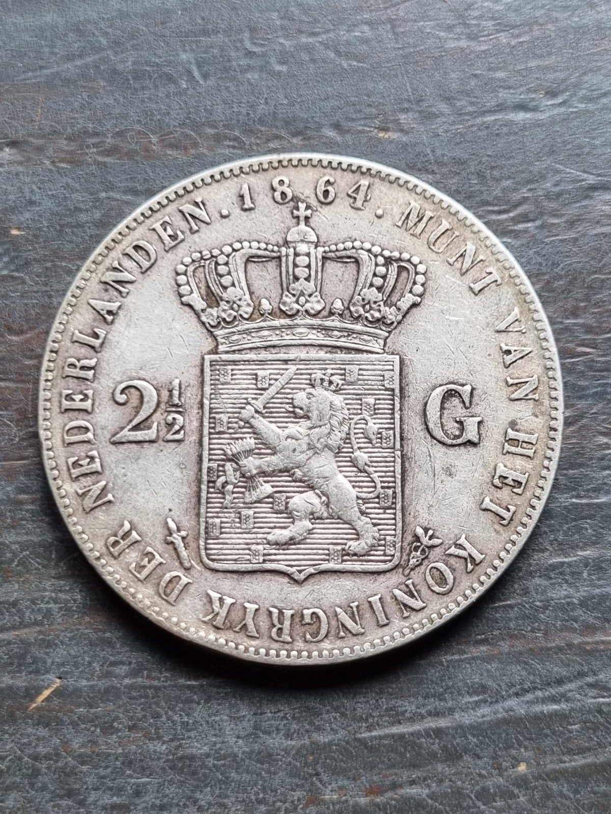 Rijksdaalder 1864 type b Willem 3, Ophalen of Verzenden, Koning Willem III, 2½ gulden
