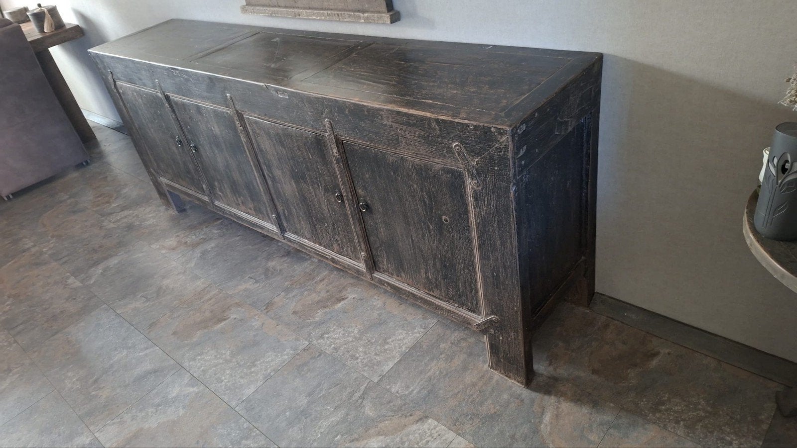 Landelijk dressoir, zwart, met 4 deuren, Ophalen, Gebruikt, Landelijk, 200 cm of meer