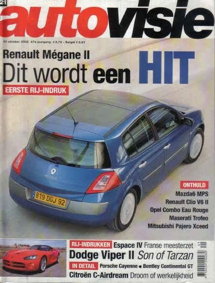 Autovisie 21 2002 : Porsche Cayenne - Renault Clio V6 - Fiat, Ophalen of Verzenden, Gelezen, Algemeen