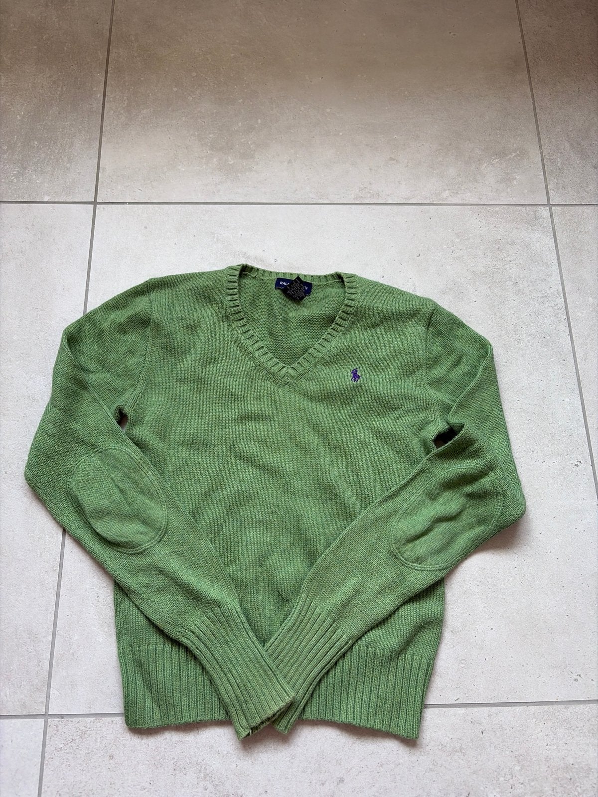 Ralph Lauren V-hals trui groen met paarse pony, Ophalen of Verzenden, Gedragen, Maat 46/48 (XL) of groter, Groen