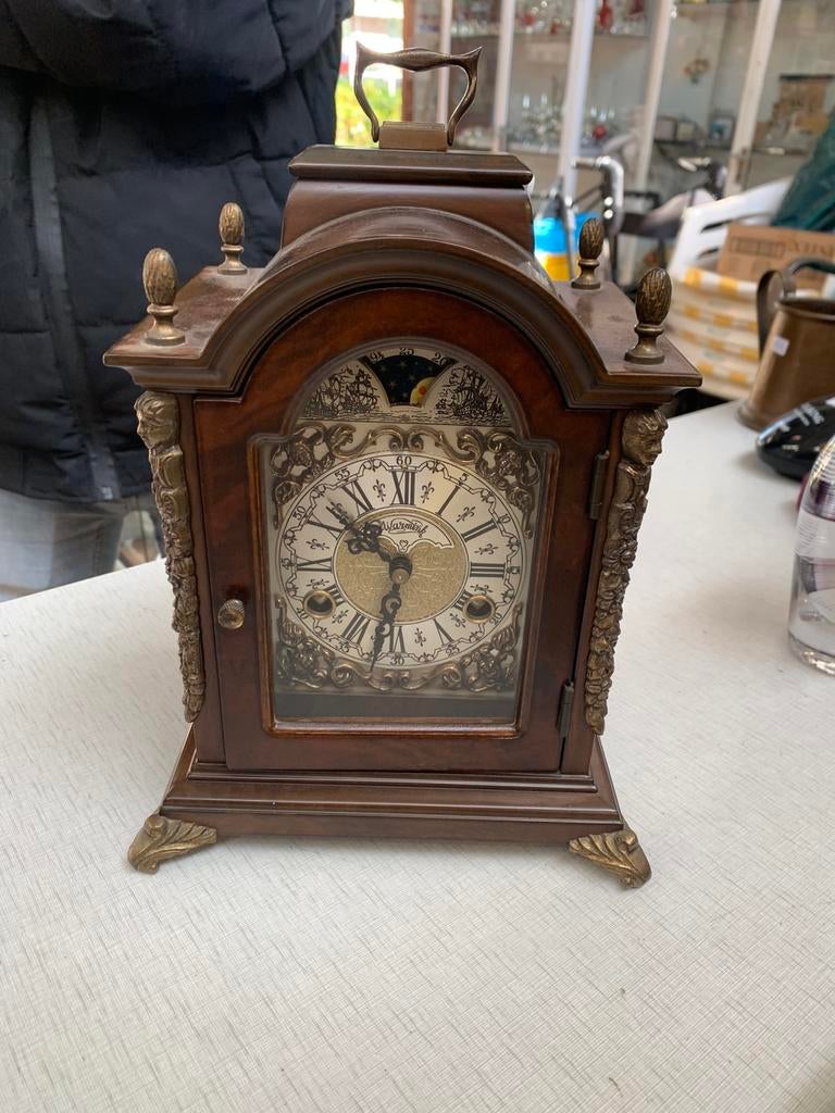 Klok vintage notenhouten Engelse Warmink Wuba tafelklok, Ophalen of Verzenden