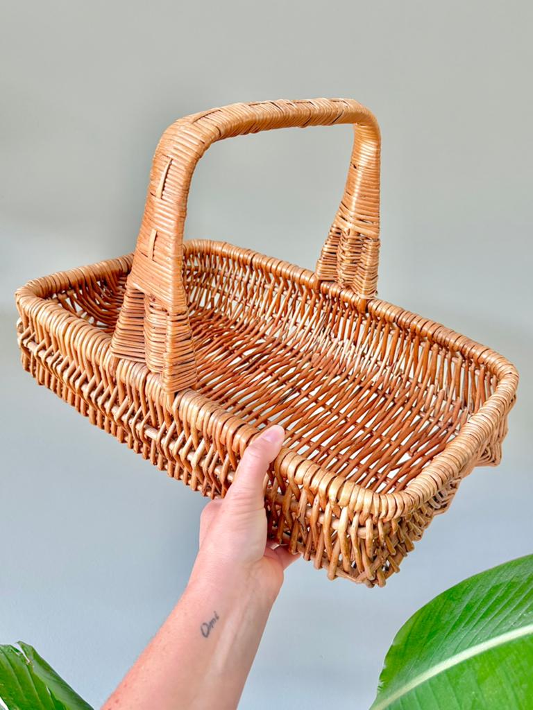 Vintage rotan draagmand verzamelmand plukmand, Ophalen of Verzenden, Gebruikt, Riet