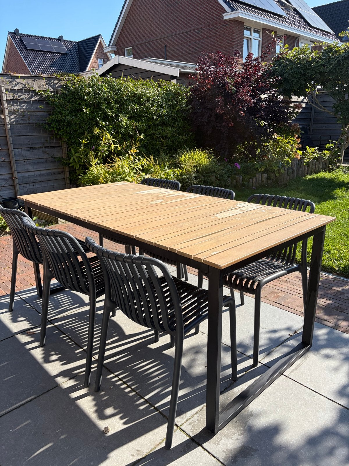 6 persoons tuintafel (excl stoelen) - hout&aluminium onderst, Ophalen, Gebruikt, Rechthoekig, Teakhout