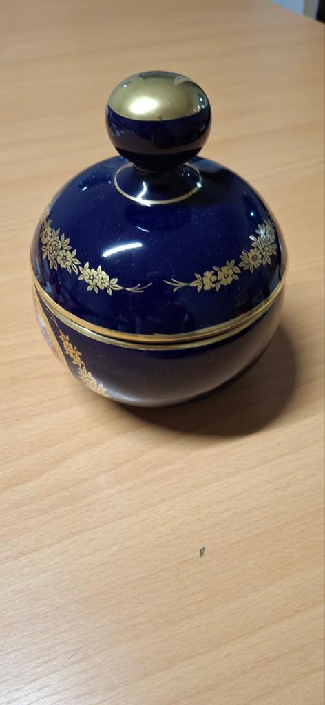 Vintage Italiaanse Kobaltblauwe Poederdoos met Gouddecor, Ophalen of Verzenden