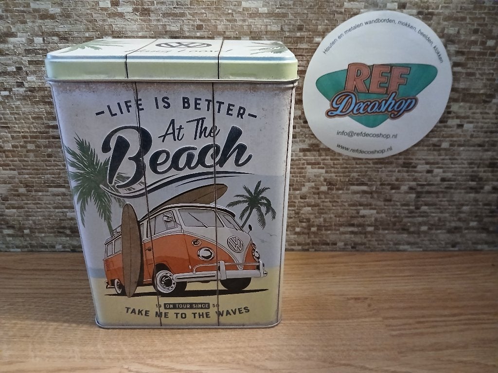 bewaarblik volkswagen T1 bus rood/wit, at the beach, Ophalen of Verzenden, Nieuw, Overige