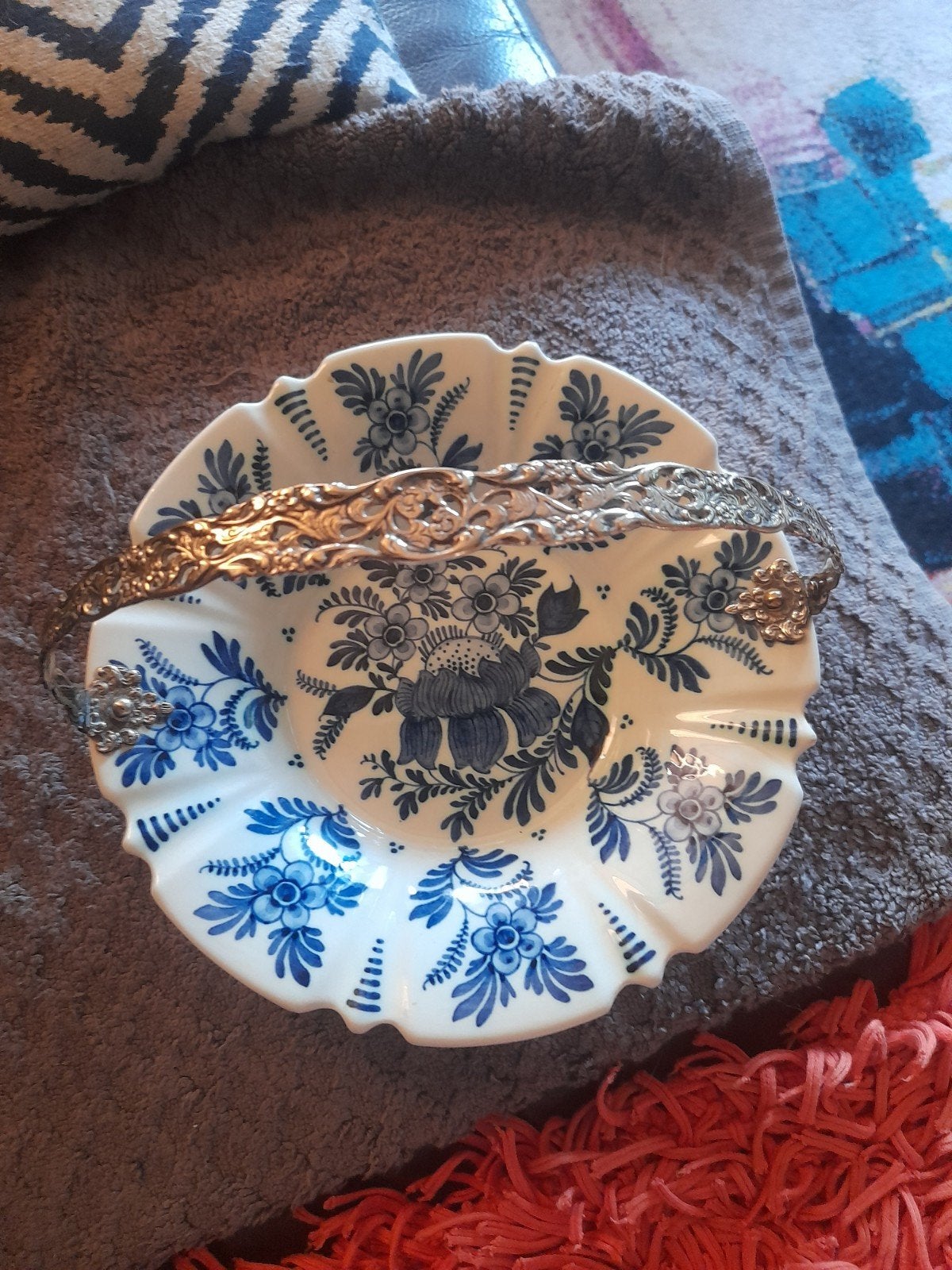 Antiek Delfts Blauw Schaaltje met Zilveren Hengsel, Ophalen of Verzenden