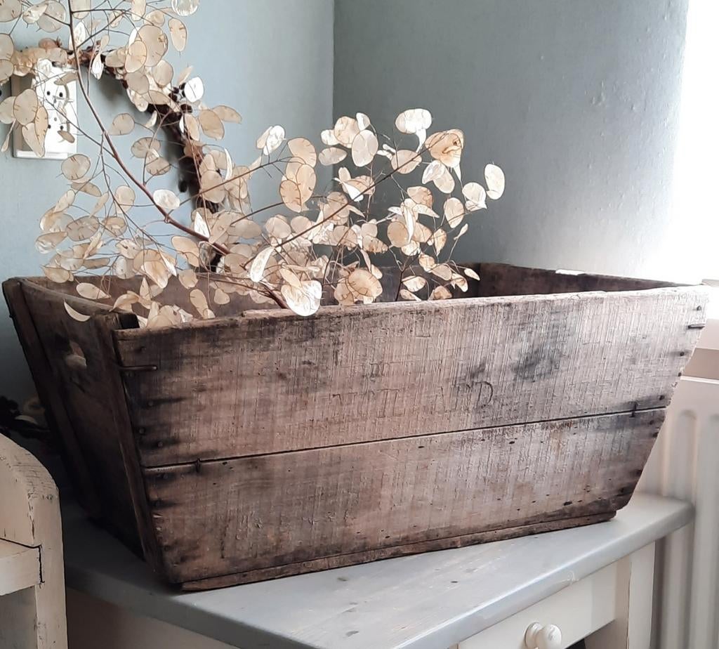 Oude grote mangelbak kist stoer landelijk brocante, Ophalen