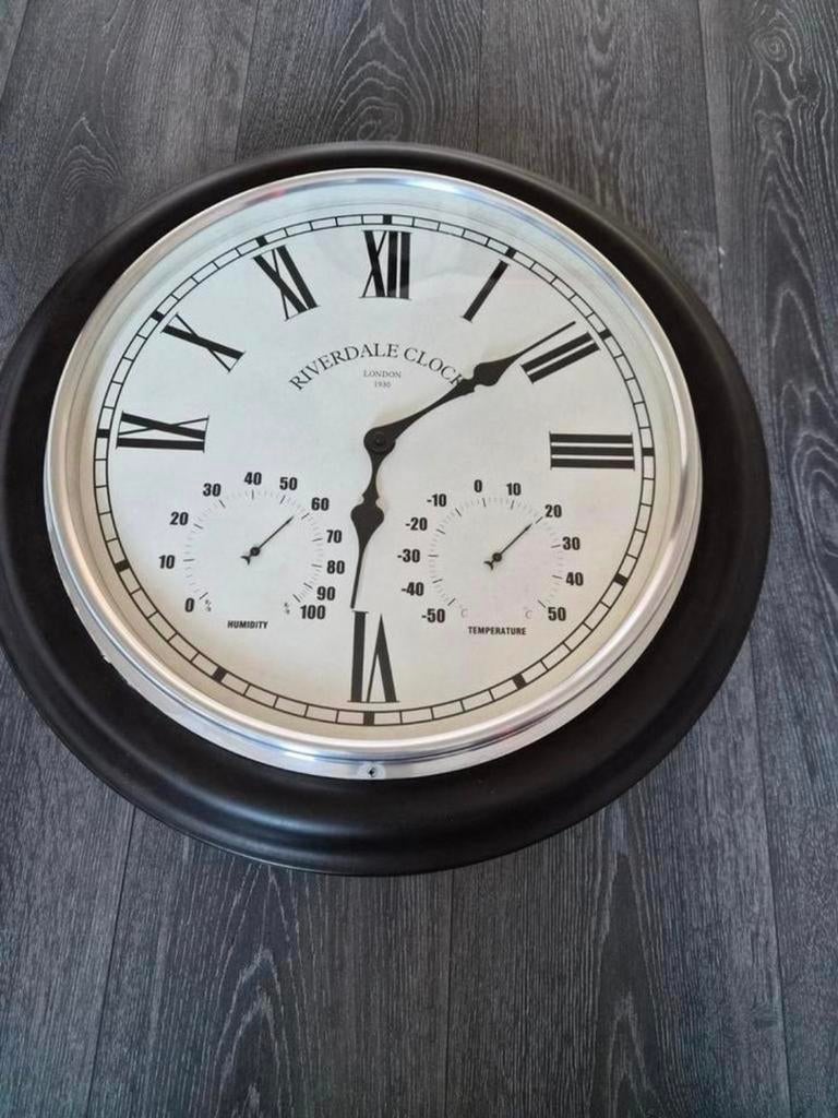 Riverdale Wandklok met Thermometer en Hygrometer, Ophalen, Zo goed als nieuw, Analoog, Wandklok