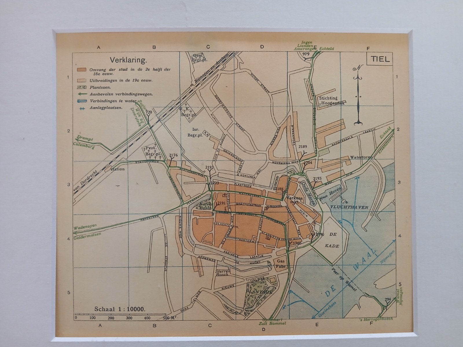 Oude stadskaart Tiel, Onbekend, Ophalen of Verzenden, 1800 tot 2000, Nederland