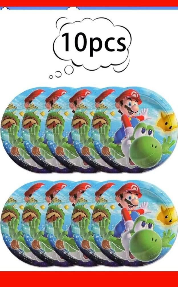 Mario Bros & Yoshi Feestborden - 10 stuks, Ophalen, Nieuw, Feestartikel, Verjaardag