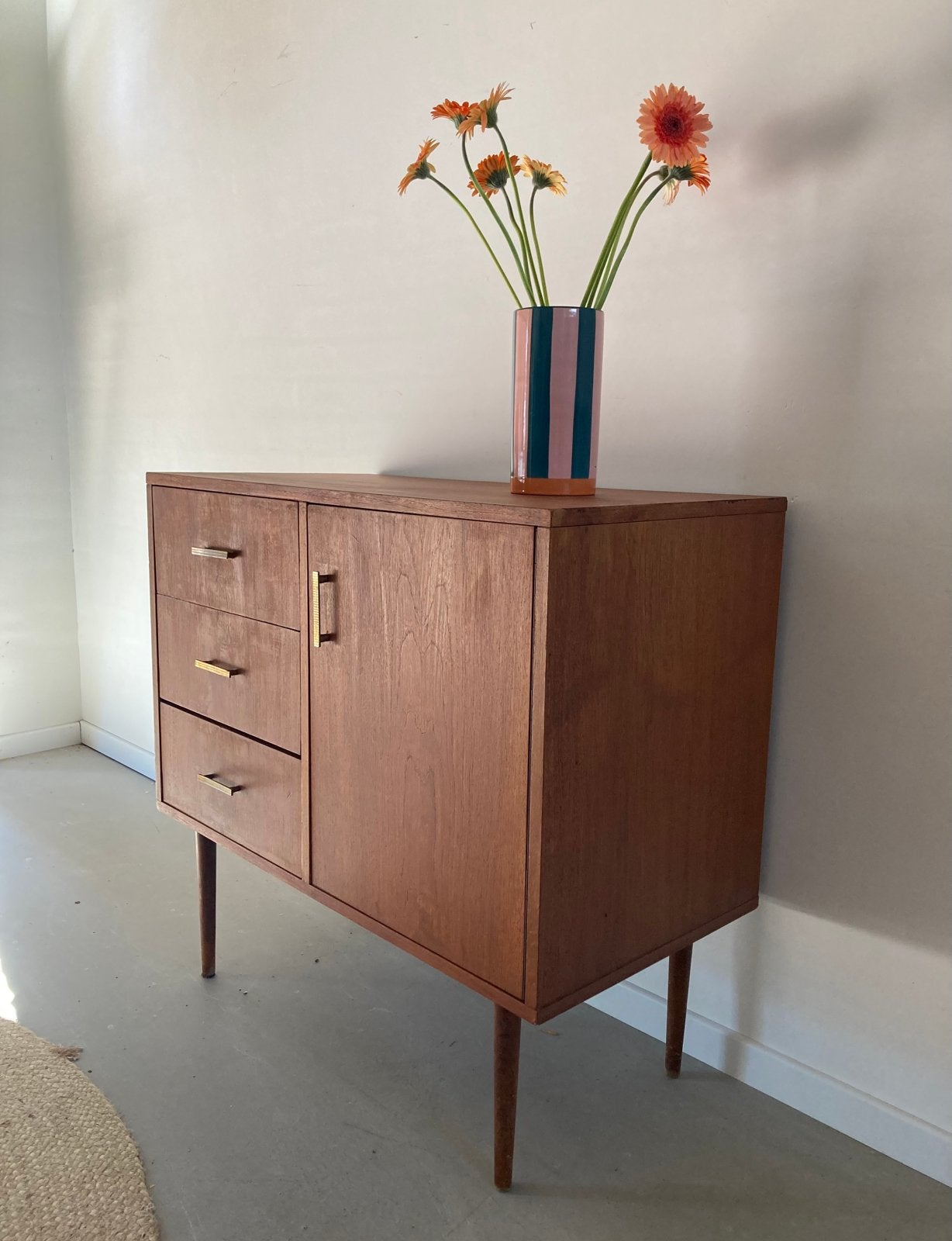 Midcentury vintage teak ladekastje, Ophalen, Gebruikt, Teakhout, 50 tot 100 cm