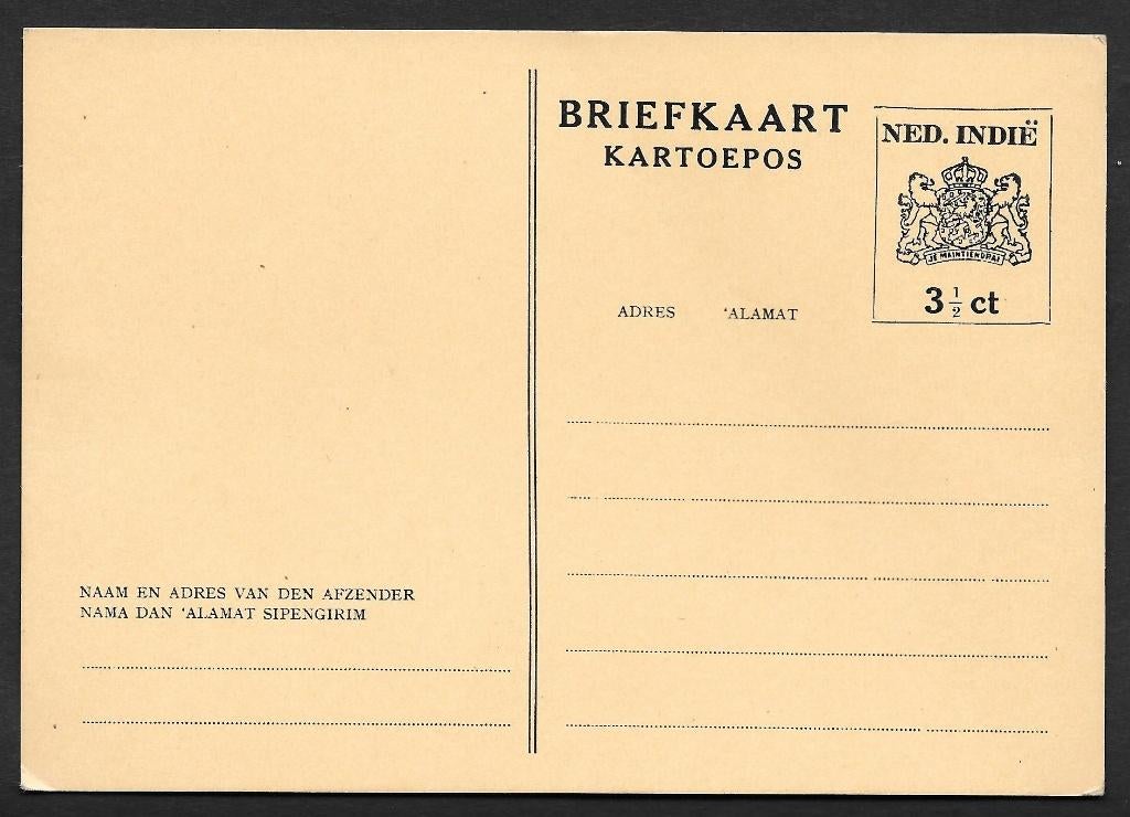 Ned. Indië briefkaart 71. Zegel Nederlands wapen 3½ cent., Postzegels en Munten, Ophalen of Verzenden, Briefkaart