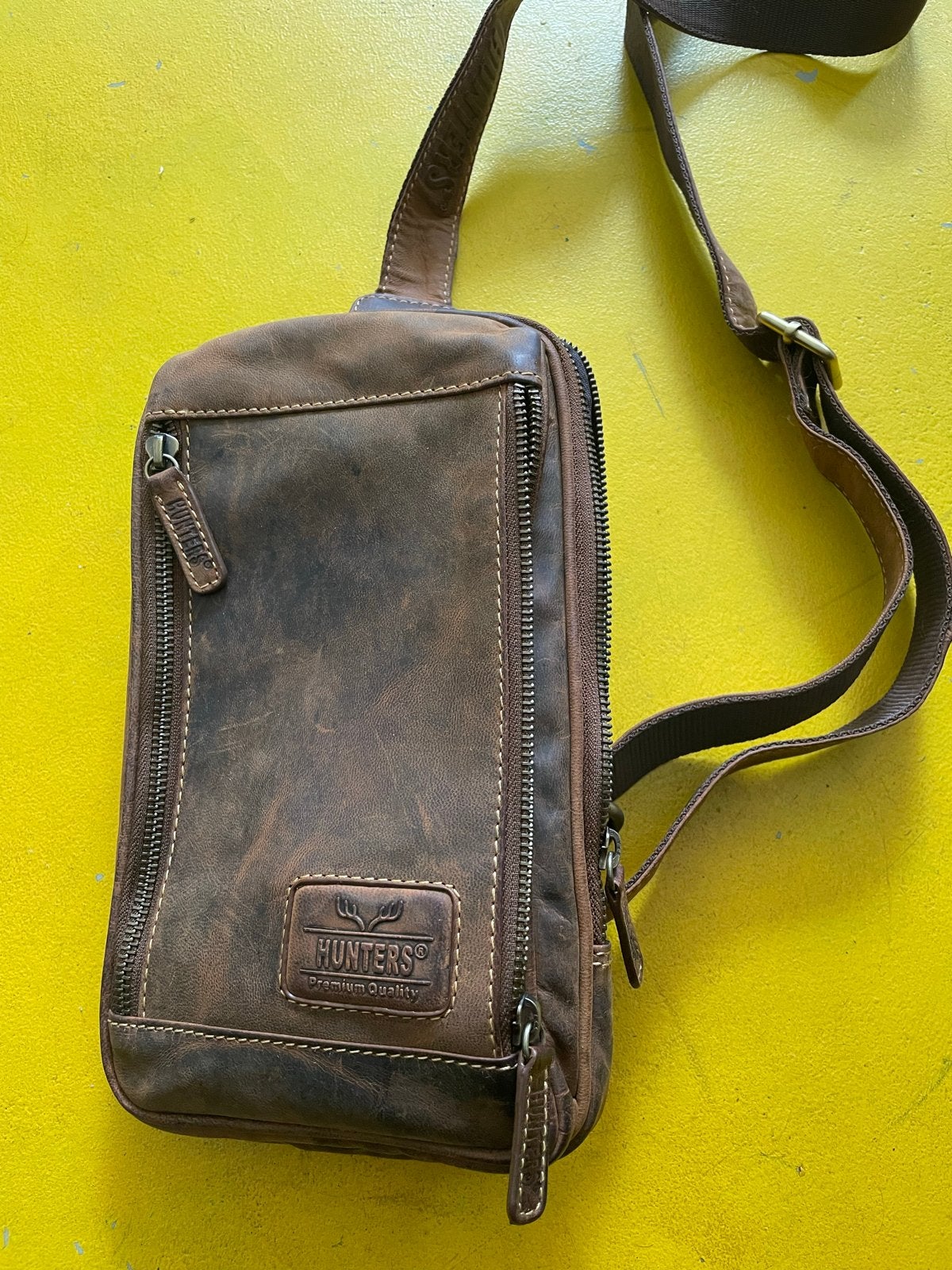 Nieuwe Leren Bodybag / Schoudertas - Hunters Premium Quality, Overige merken, Bruin, Nieuw, Ophalen of Verzenden