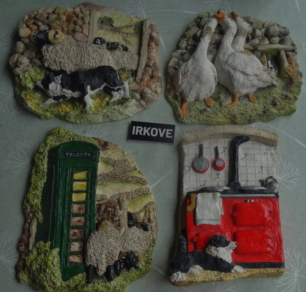4 X ENGELS WAND DECORATIE * Border, Schapen en Ganzen *, 19 cm, Steen/keramiek, Ophalen of Verzenden, Zo goed als nieuw