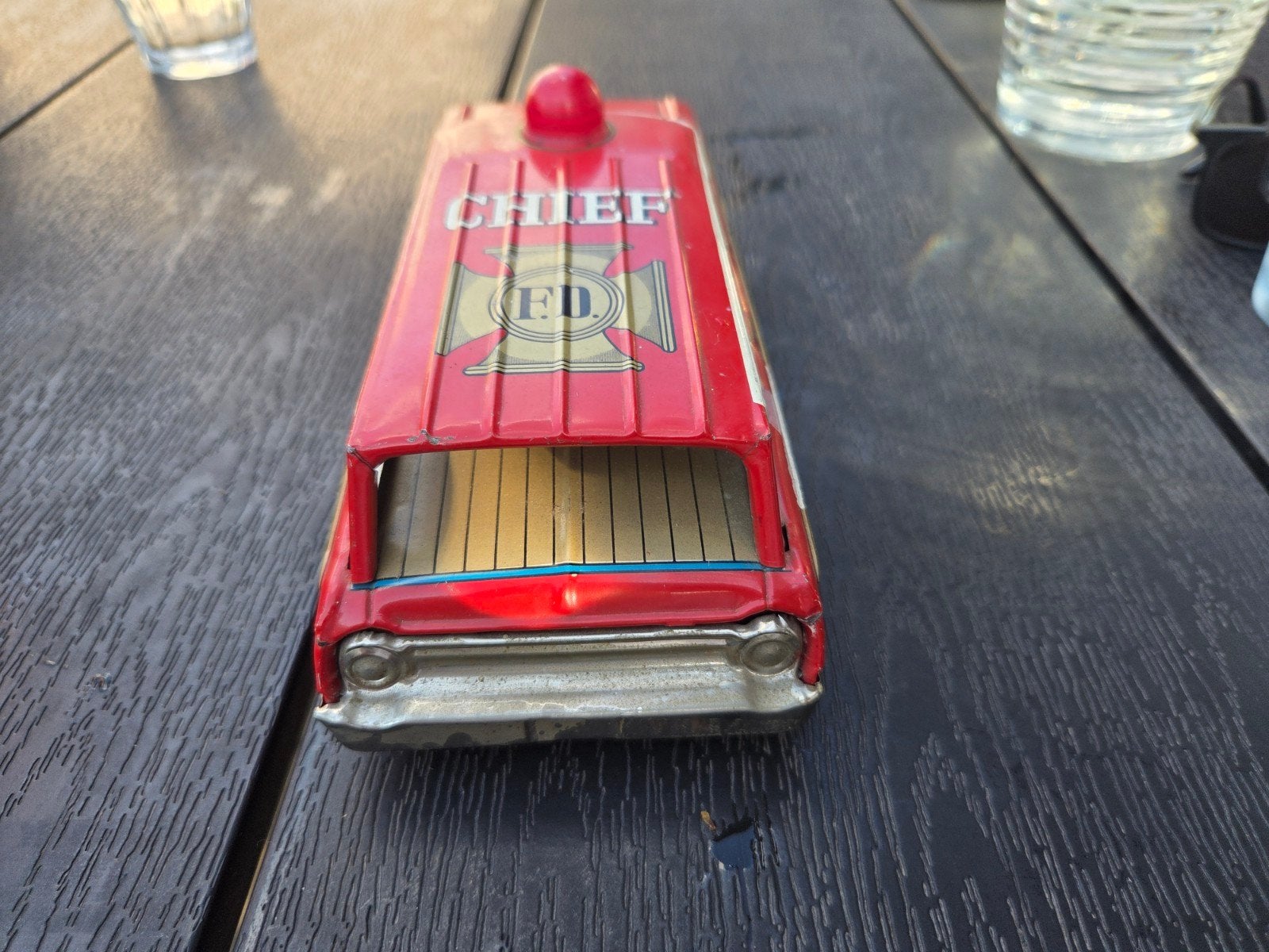 Vintage blikken brandweerauto 'Chief' speelgoed, Ophalen of Verzenden, Gebruikt