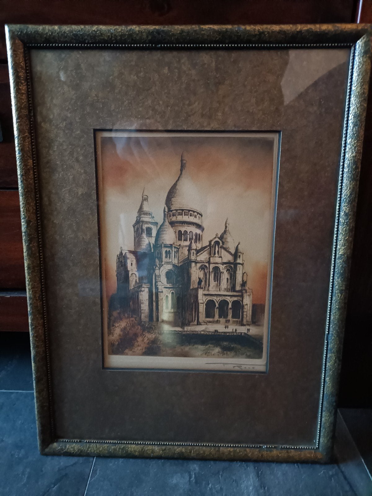 Ets Sacré-Cœur Parijs, gesigneerd, ingelijst, Ets, Architectuur, 1900 - 1949, Gesigneerd
