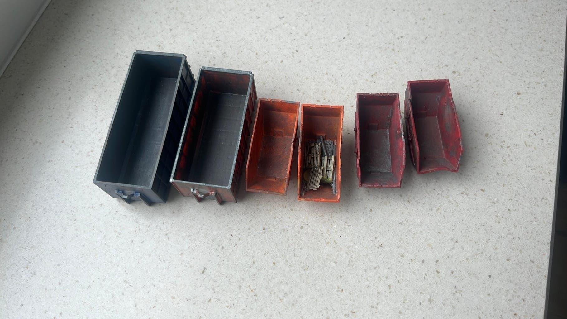 6x ho/1:87 Puincontainers, Hobby en Vrije tijd, Ophalen of Verzenden, Gelijkstroom of Wisselstroom, Brug, Tunnel of Gebouw, Overige merken