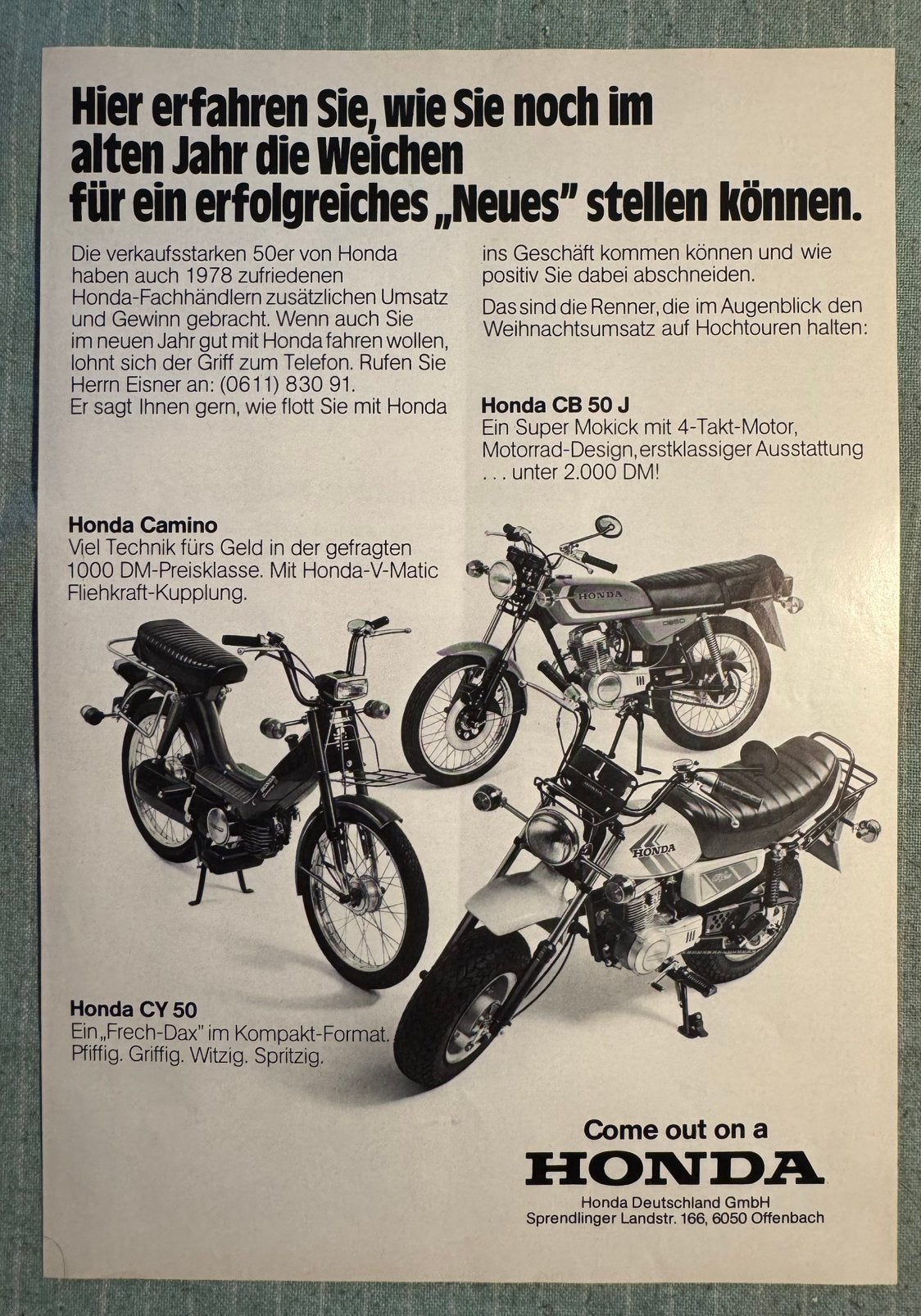Advertentie 1978 Honda CB50J CY50 en Camino, Verzenden, Honda
