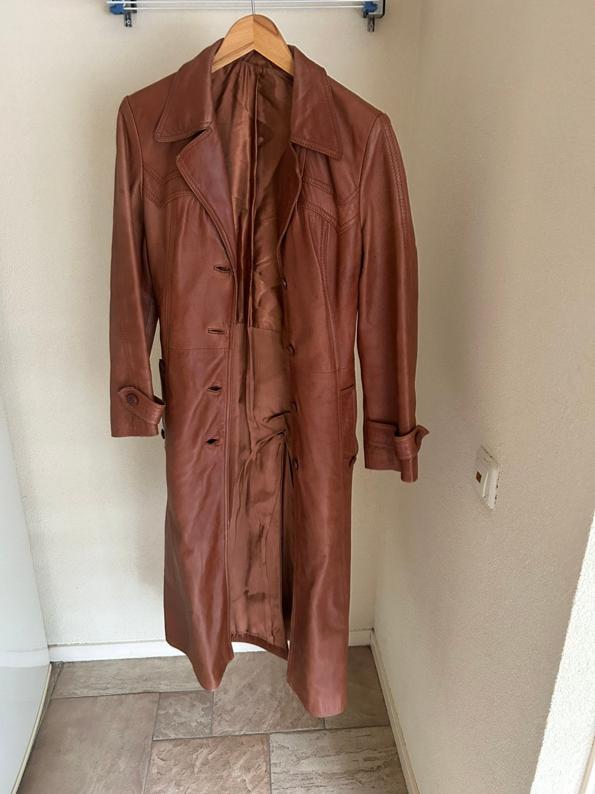 Bruine leren dames jas, Ophalen, Gedragen, Maat 38/40 (M), Bruin