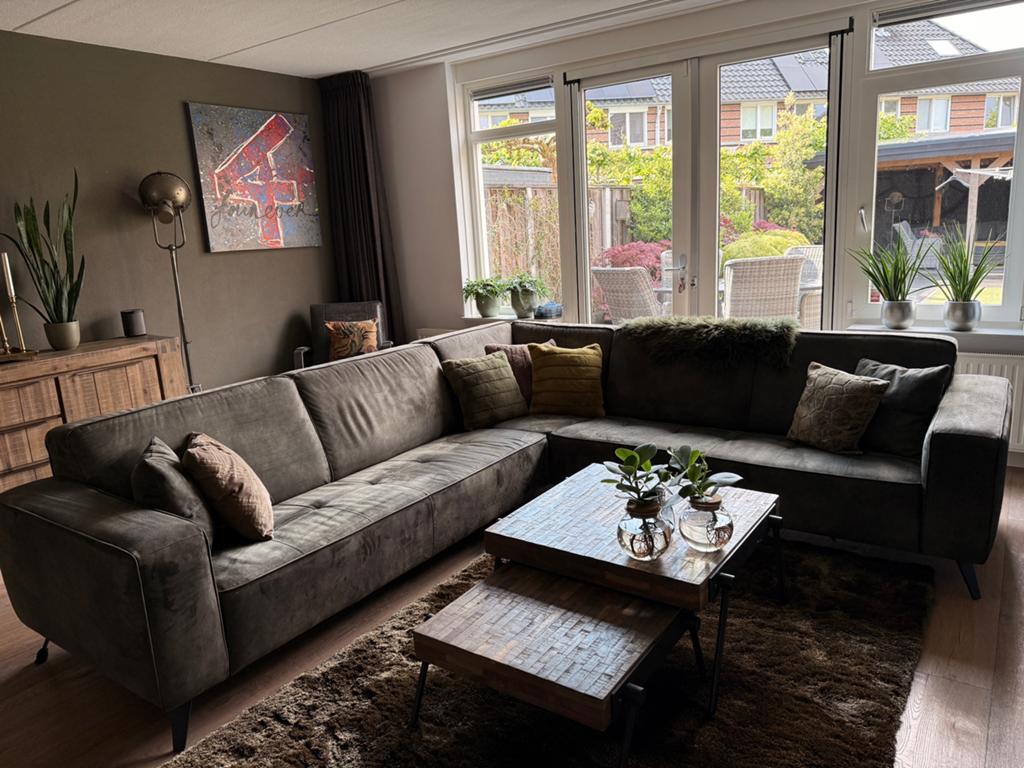Luxe groene hoekbank | Microleder | 300 x 280 cm, Ophalen, Overige materialen, 250 tot 300 cm, Hoekbank