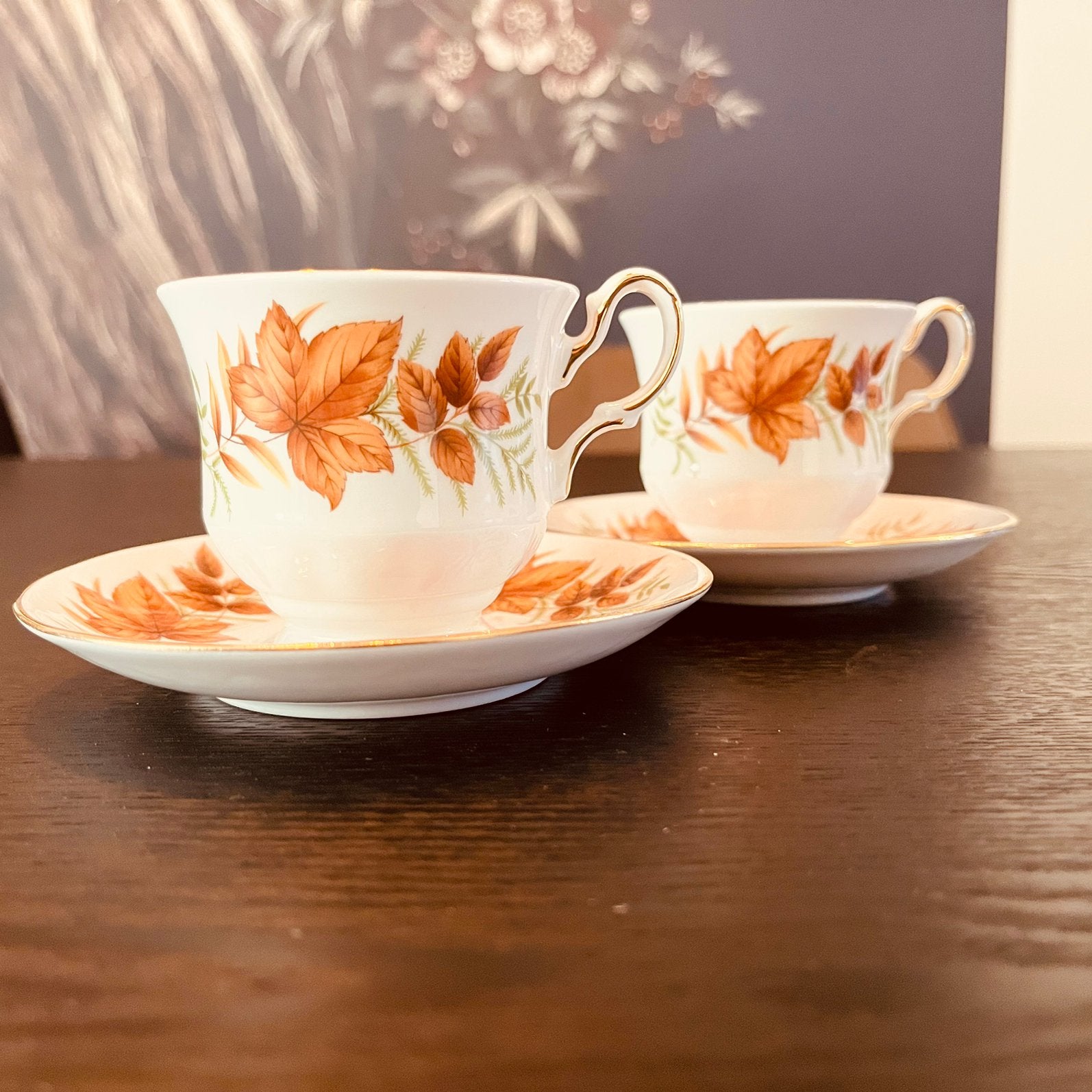 2 Vintage Queen Anne kop en Schotel Autumn Leaves, Ophalen of Verzenden