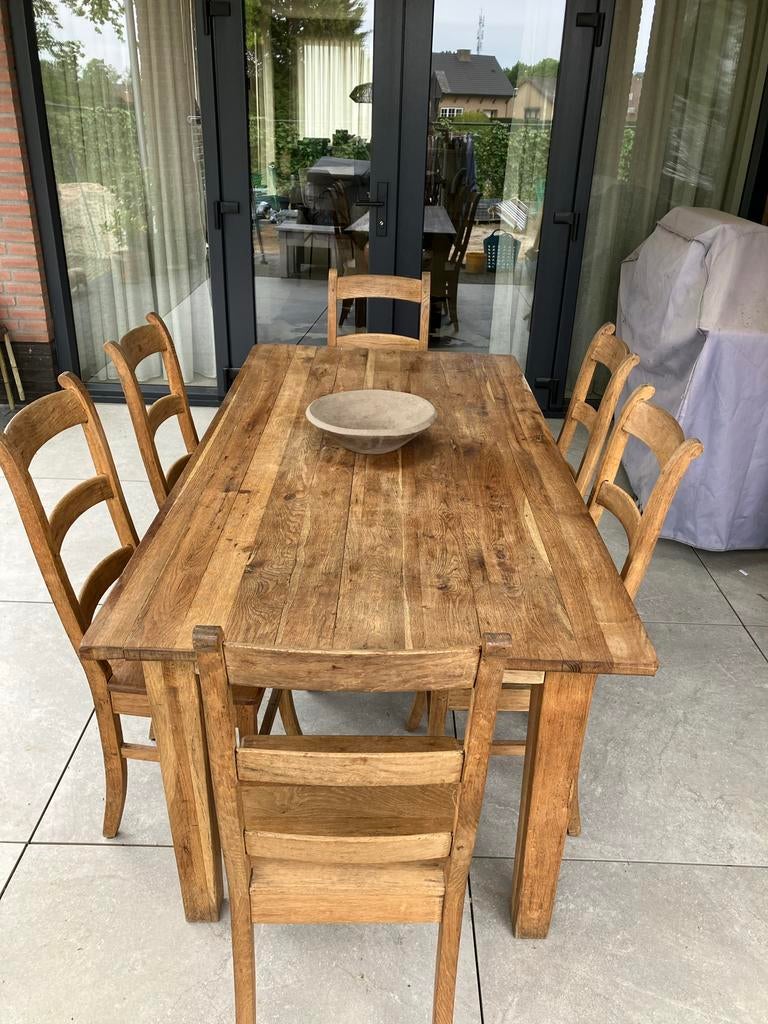 Mooie oude eikeneethoek met 6 stoelen - uitschuifbare tafel, Ophalen, Gebruikt, 50 tot 100 cm, Vijf personen of meer