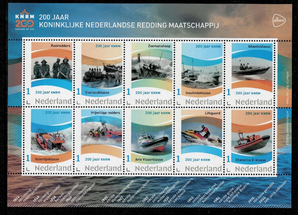 Jaar 2024 NVPH nnb 200 jaar KNRM – 10 verschillende zegels., Ophalen of Verzenden, Na 1940, Postfris
