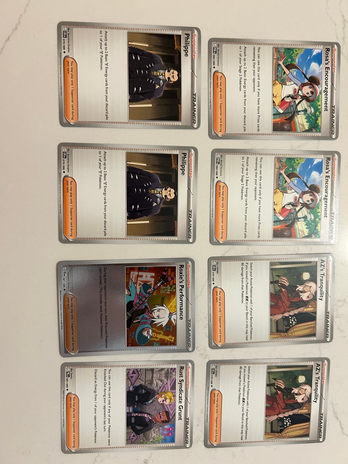 Pokémon Trainer Kaarten: Philippe, Rosa, Roxie, AZ, Rust Gru, Ophalen of Verzenden, Gebruikt, Meerdere kaarten