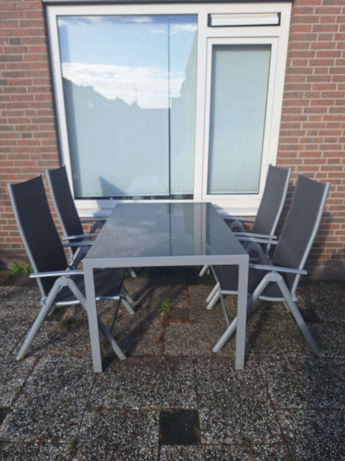 Tuinset met 4 stoelen en tafel - Grijs, Ophalen, Gebruikt, Aluminium