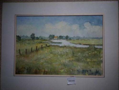 AQUAREL * PLASZICHT MET HUISJE * Gesigneerd *, Verzenden, Landschap, Origineel werk, Papier