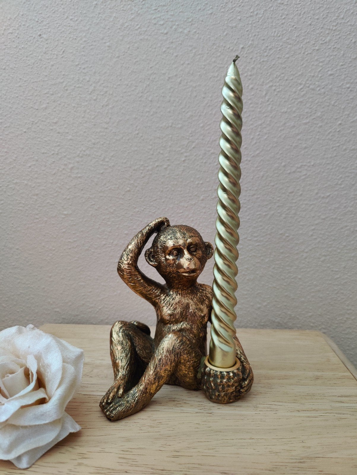 Grappige kandelaar in de vorm van een aap, goudkleurig, Verzenden, Zo goed als nieuw, Goud, Kandelaar