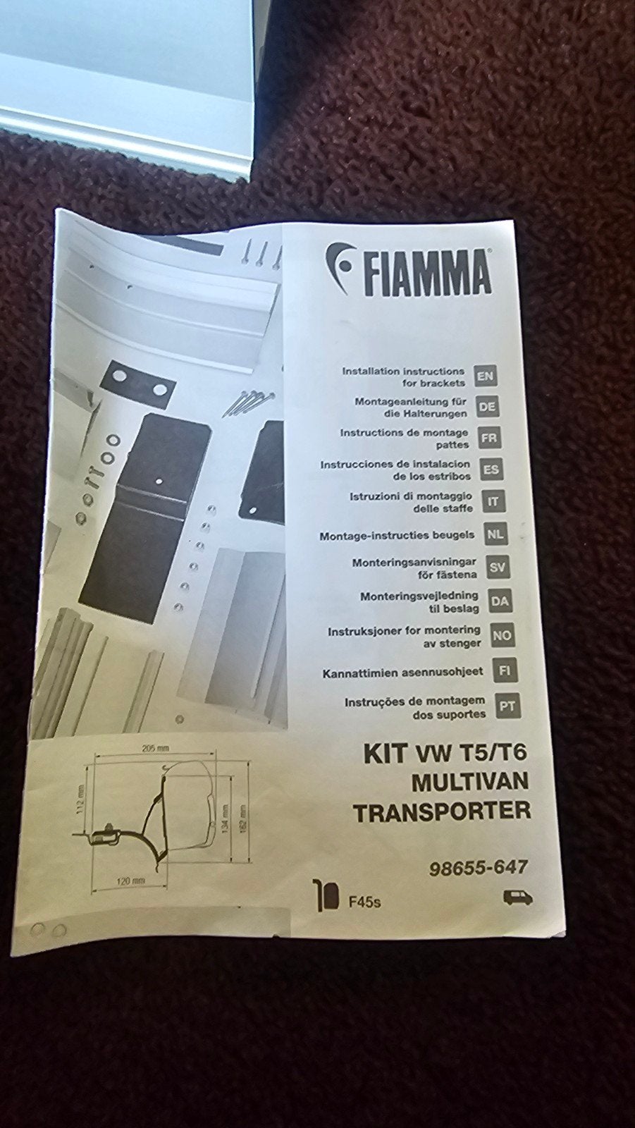 Fiamma Montagekit VW T5/T6 Multivan Transporter F45s, Caravans en Kamperen, Camper-accessoires, Ophalen of Verzenden, Nieuw