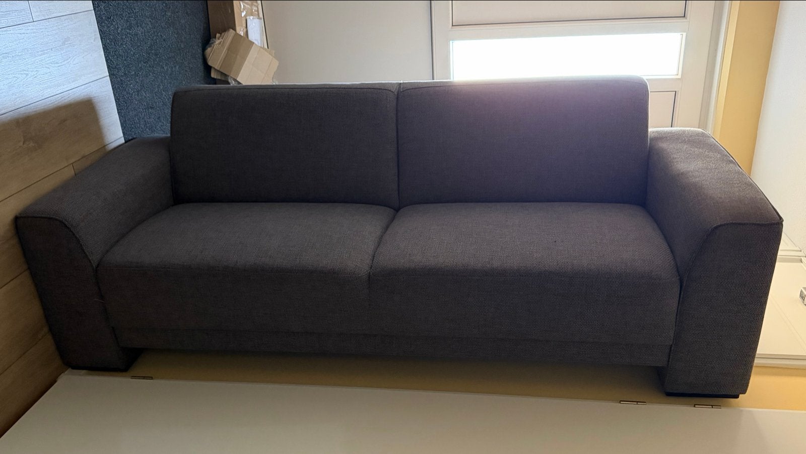 Comfortabele grijze tweezitsbank, Ophalen, Gebruikt, 150 tot 200 cm, Tweepersoons
