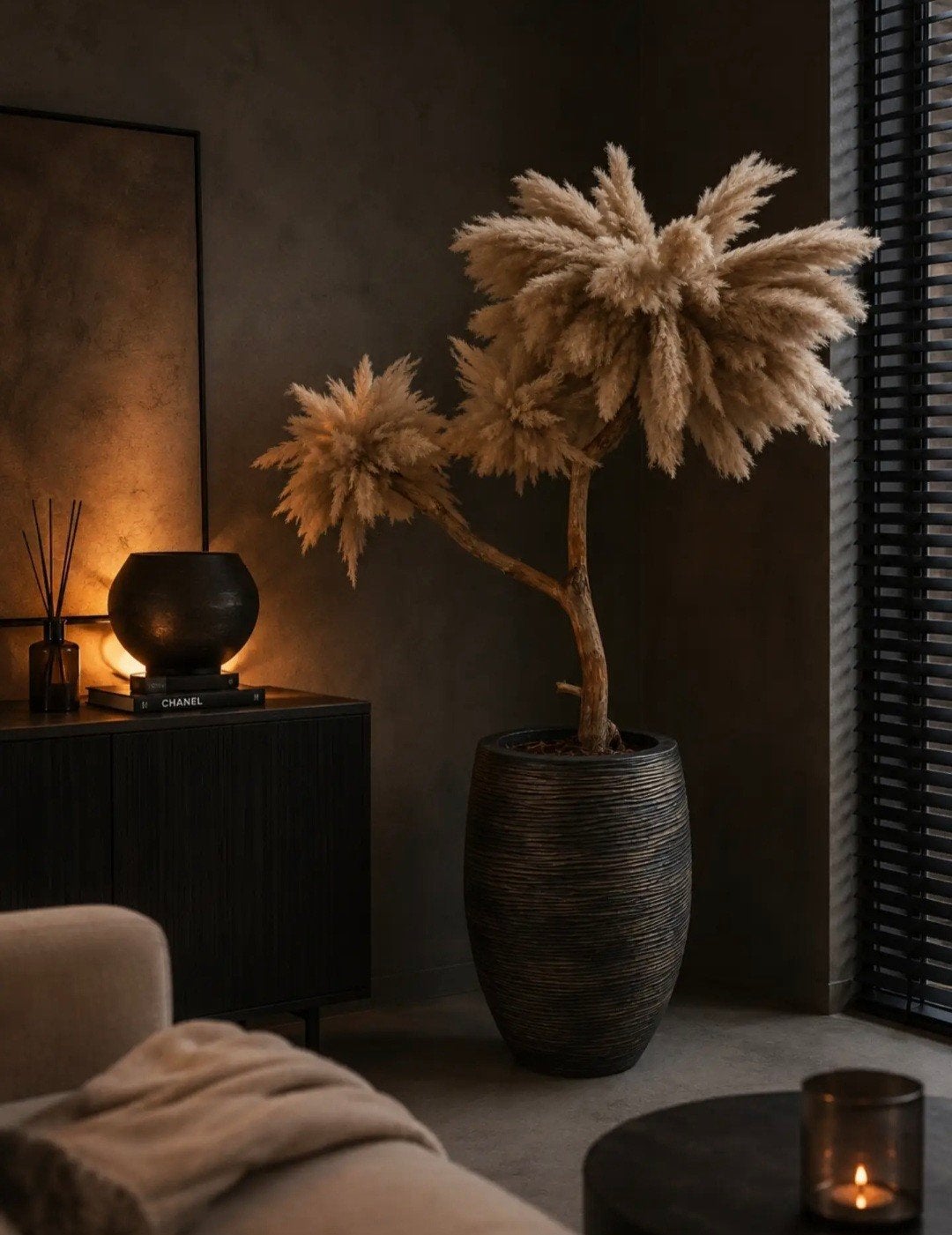 Pampas boom incl pot, Huis en Inrichting, Woonaccessoires | Kunstplanten en Kunstbloemen, Binnen, Natuurlijk materiaal, Handgemaakt
