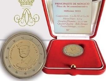 Monaco 2 euro Albert 1 1848-1922, Postzegels en Munten, Munten | Europa | Euromunten, Ophalen of Verzenden, Monaco, 2 euro