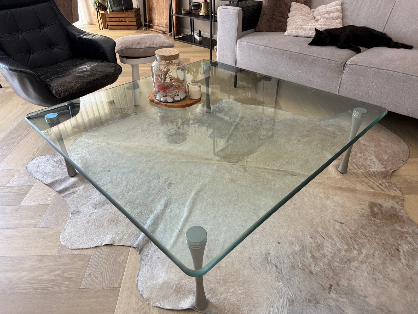 Rolf Benz salontafel van glas, 125x125mm, Huis en Inrichting, Ophalen, Gebruikt, 100 tot 150 cm, Vierkant