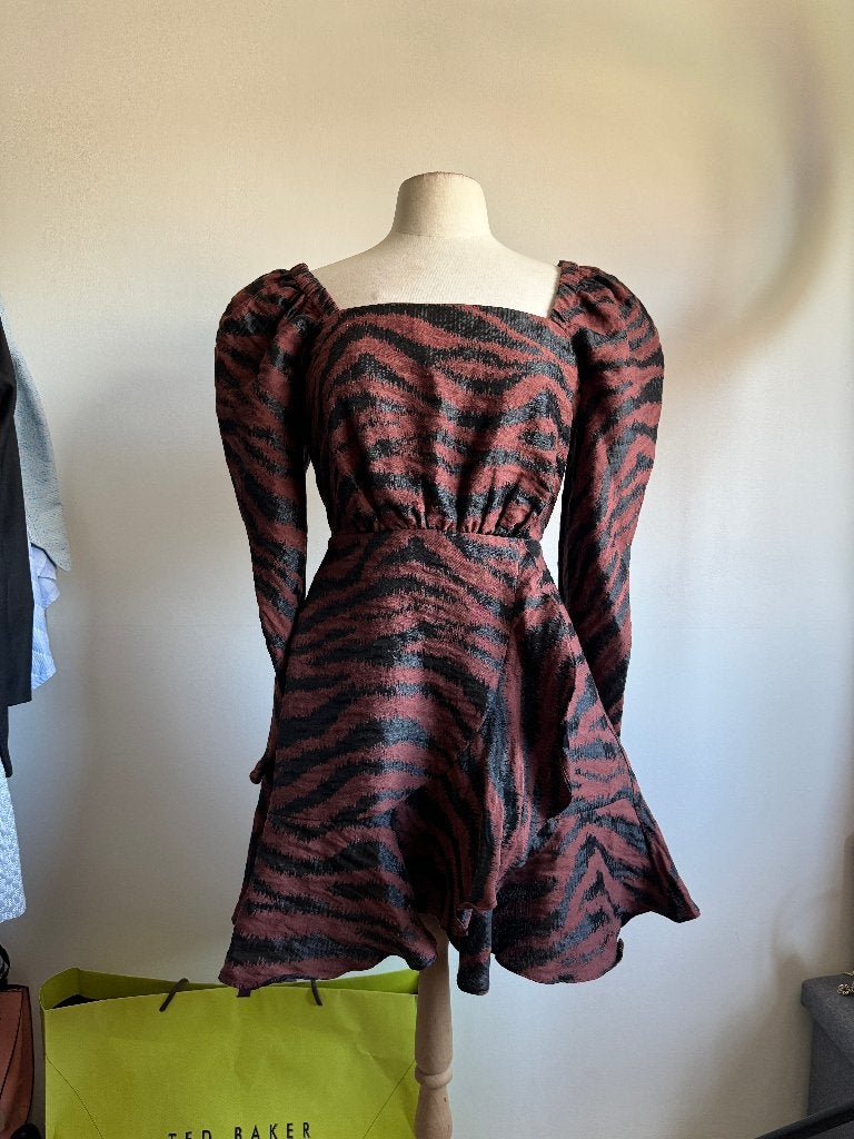 Ted Baker jurk met zebraprint en pofmouwen - Maat 38, Kleding | Dames, Maat 38/40 (M), Meerkleurig, Ophalen of Verzenden, Zo goed als nieuw