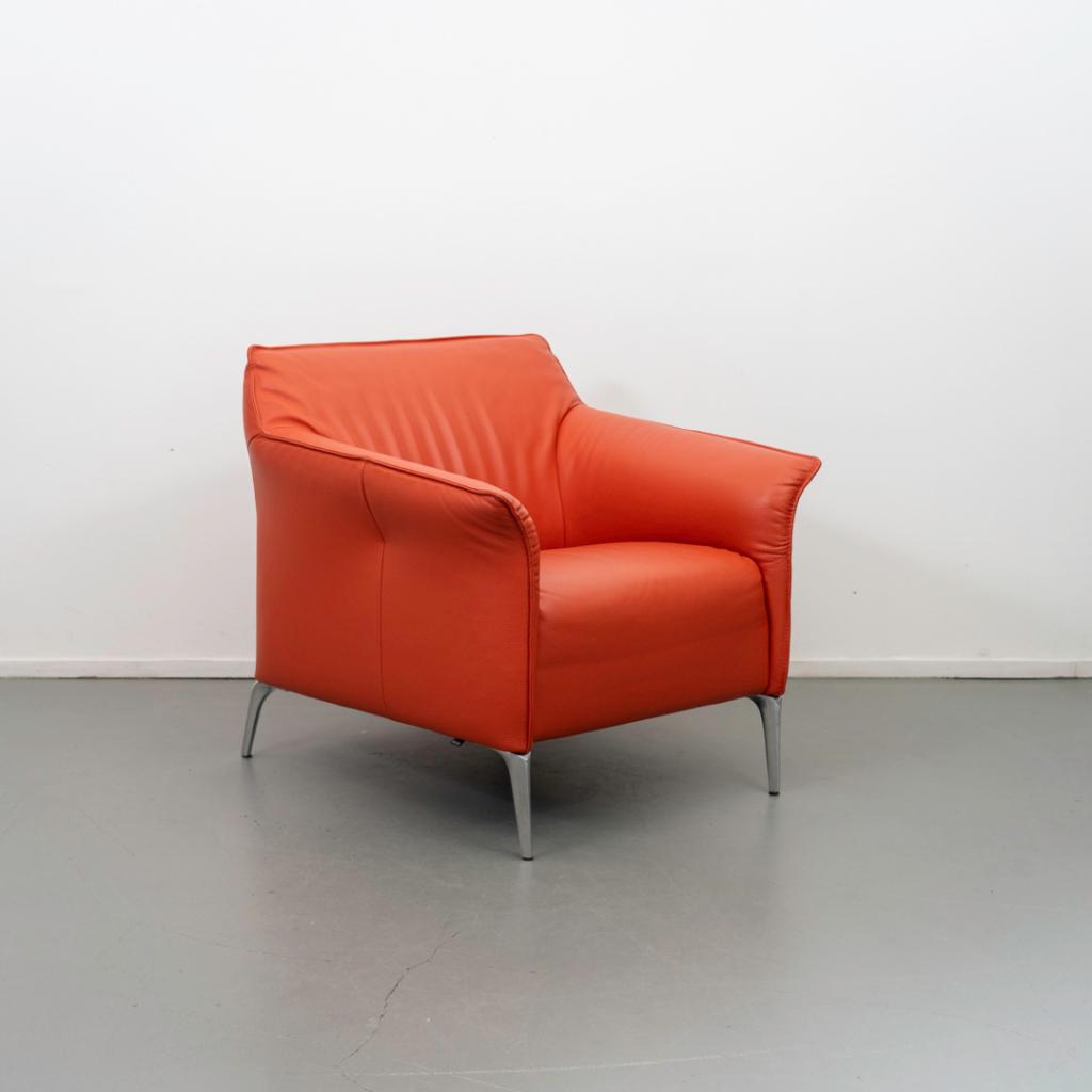 1x Leolux Mayon Fauteuil Oranje Leer - Staal, Huis en Inrichting, Fauteuils, Niet ingevuld, Niet ingevuld, 75 tot 100 cm, Ophalen of Verzenden
