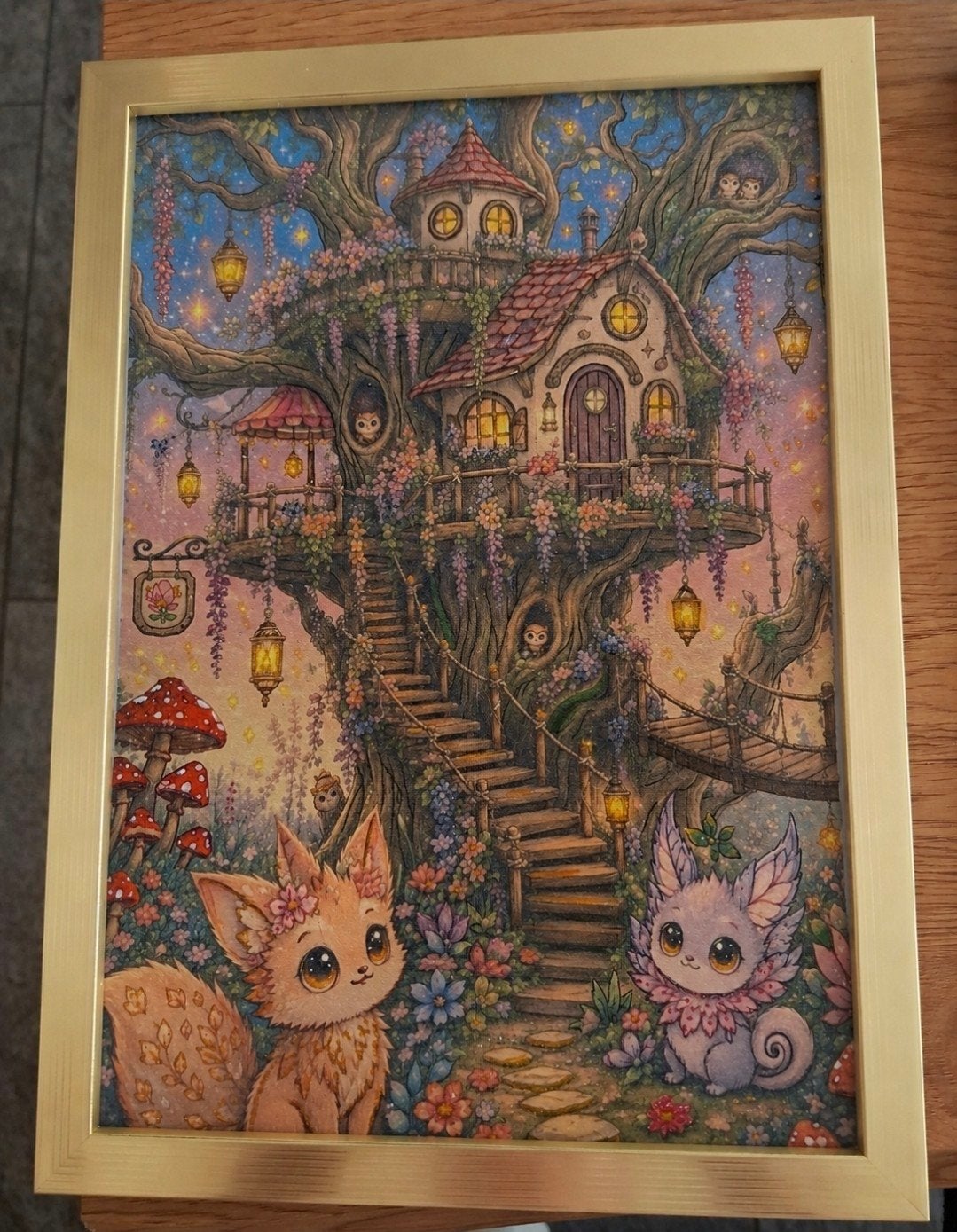 Hand-afgewerkte boomhut print met glitter, Minder dan 50 cm, Oorspronkelijke maker, Nieuw, Ophalen of Verzenden