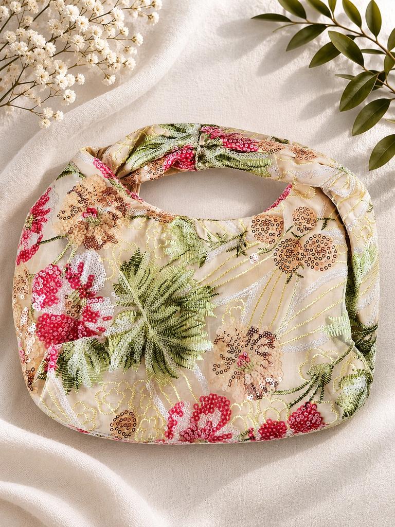 Gebloemde Pailletten Tas - Handtas - Bloemen Borduursel, Ophalen of Verzenden, Nieuw, Overige kleuren, Overige merken