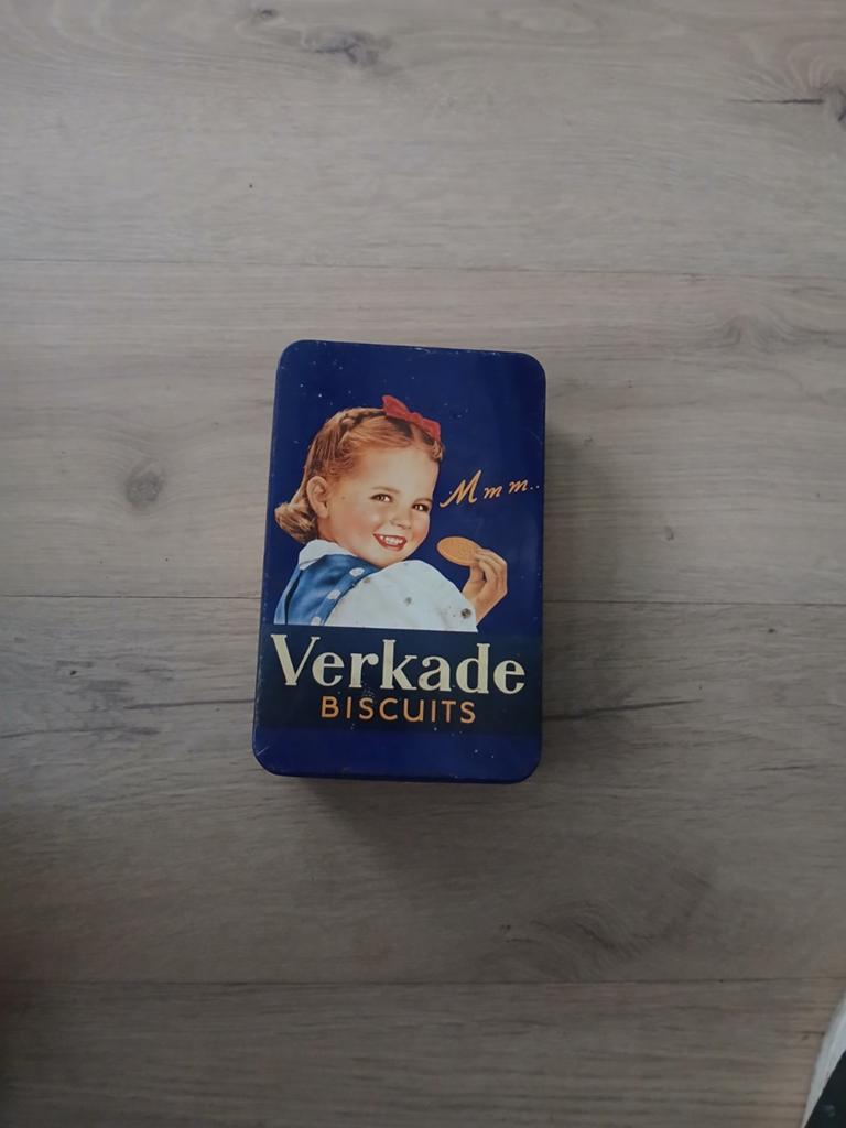 Verkade biscuits blikje, Verzamelen, Blikken, Ophalen of Verzenden, Gebruikt, Koek(jes), Verkade