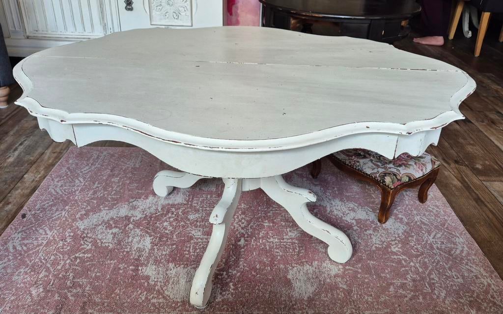 Brocante Salontafel wit, Ophalen, Gebruikt, 100 tot 150 cm, 50 tot 75 cm