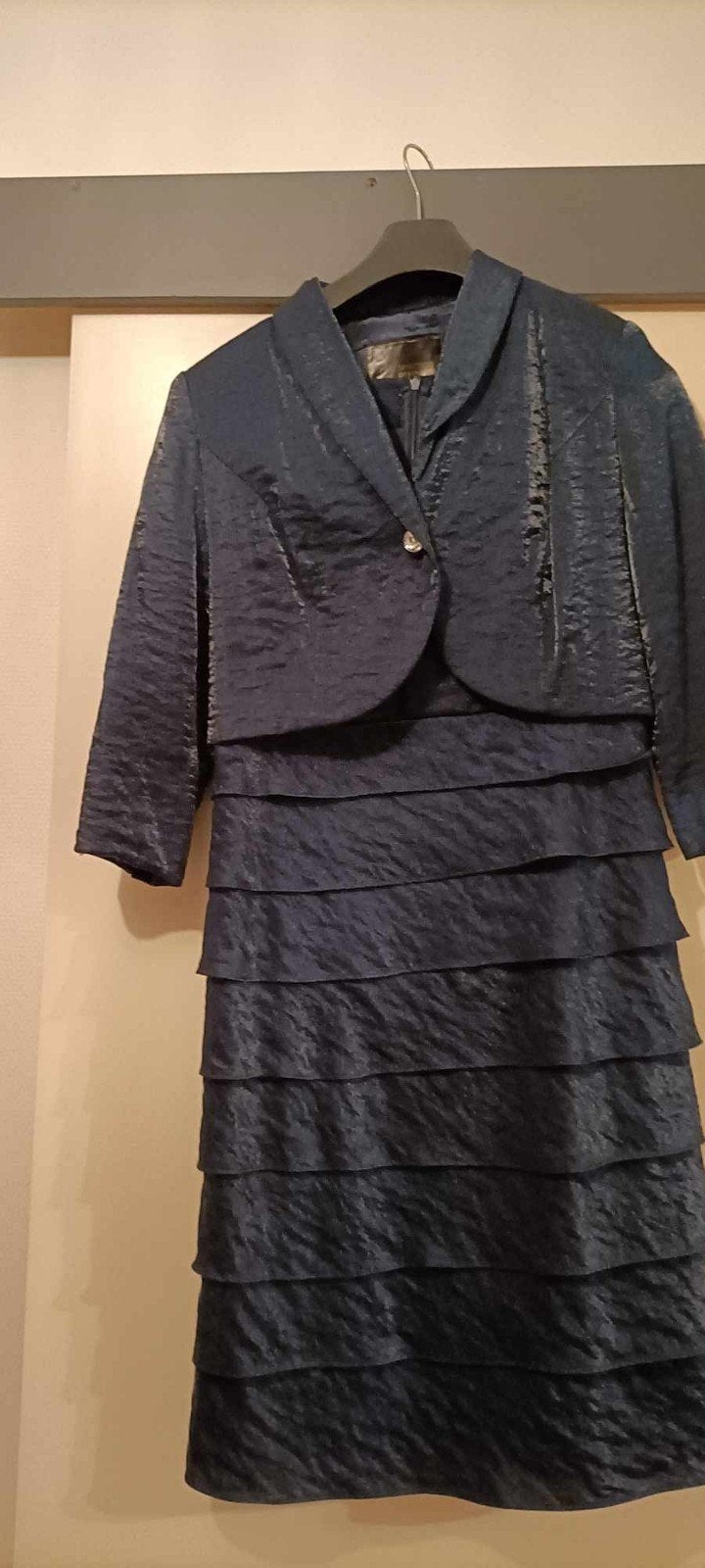 Elegant donkerblauwe jurk met bolero, maat M, Maat 38/40 (M), Blauw, Ophalen of Verzenden, Knielengte