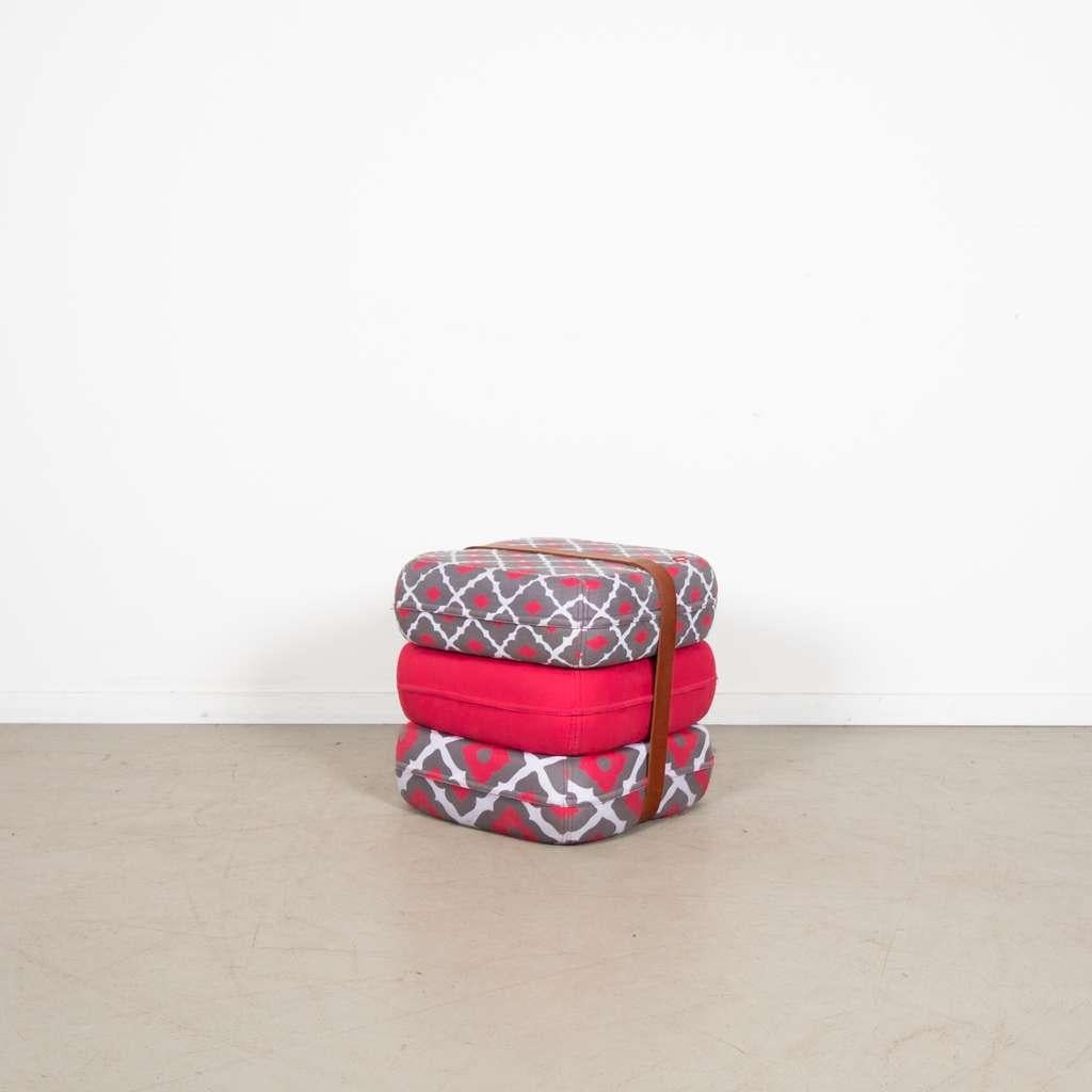 10x Fatboy Baboesjka Poef Rood/Grijs Stof (Patroon 1)